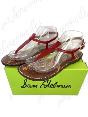 Sam Edelman GIGI Red Leather T-Strap Thong Flat Sandals size 7.5 US
